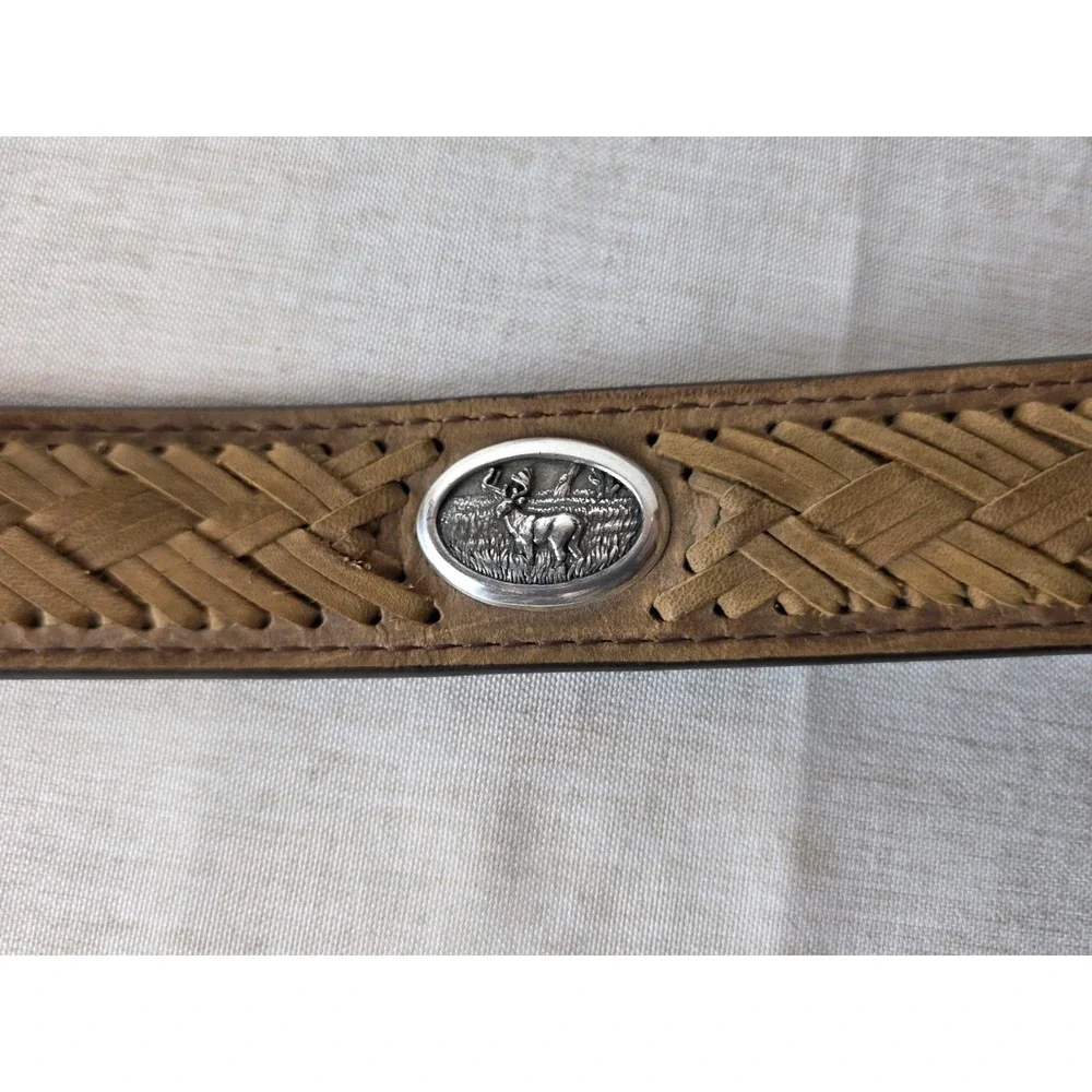 Badger Genuine Leather Concho Belt Mens Size 46 Brown Silver Western Braided